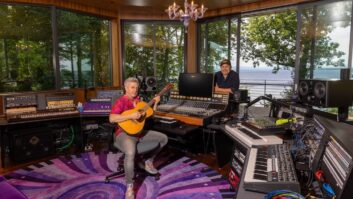 Phish bass player Mike Gordon worked with architect Brian Mac of Birdseye and John Storyk and Romina Larregina of acoustics design firm WSDG on the creation of Megaplum, his all-in-one, ground-up studio featuring a 270-degree panoramic view of Lake Champlain through the floor-to-ceiling windows. Photo: Shem Roose.
