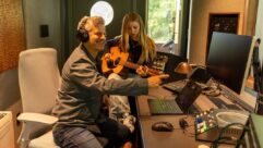 Gordon and his daughter, Tessa, in the rear control room, with diffuse, yet direct, line of sight to both studio and vocal booth. Photo: Shem Roose.