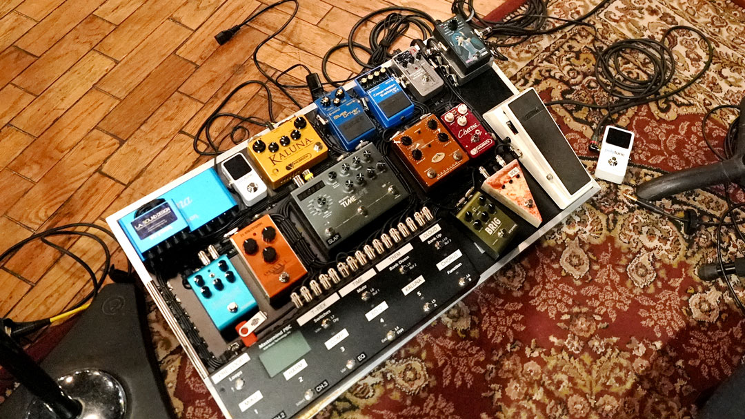 Nigel Tufnel is known to love his guitar pedals. Here, his setup at the Village Studio D. Photo: KamranV.