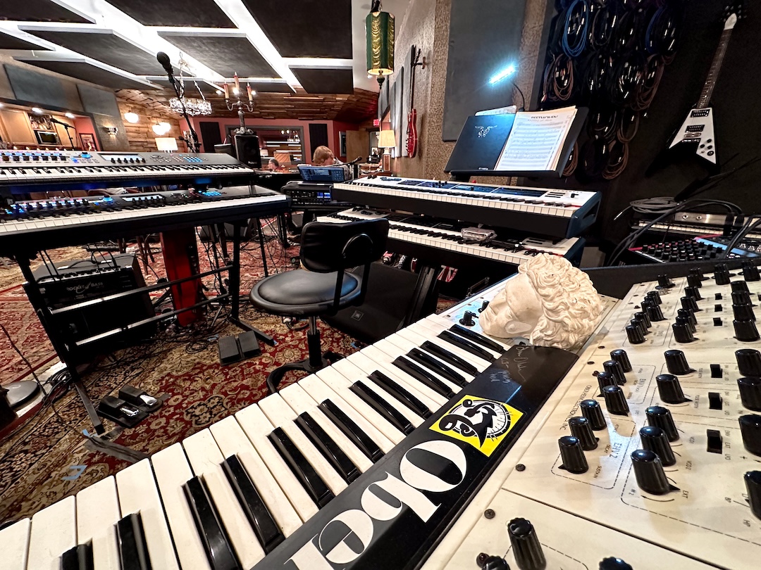 Besides producing, Vanston also handled arrangements, played keyboards and served as musical director on the project. Here, his keyboard/ production setup in the Village Studio D. Photo: KarmanV.