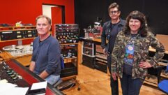 Pictured (L-R) in the cutting room at Bernie's are mastering engineer Chris Bellman, Frank Lee Drennen, and Cindy Wasserman. Photo by David Goggin.