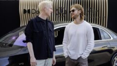 Aron Forbes (left) and Finneas with a Mercedes-Maybach outfitted to serve as a Dolby Atmos mixing studio.