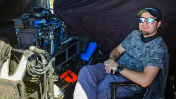 Production sound mixer Sealtiel Alatriste on the set.