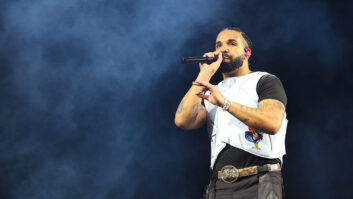 Drake’s vocals were captured with a Sound Devices Astral HH wireless handheld mic, topped with a Sennheiser 9235 capsule. Photo: Simone Joyner/Getty Images.