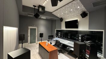 The Living Room Studios, a 9.1.4 Dolby Atmos Music and Auro-3D Mix certified studio, was designed by Jeff Hedback of HdAcoustics and features 16 Kali Audio speakers, with a pair of Barefoot Sound monitors for stereo mixing. Photo: Courtesy of Pat Mavromatis.
