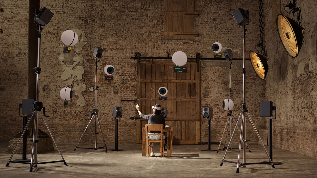 Audio objects appear as visual elements around the user, and they can be moved as needed via intuitive hand gestures. 