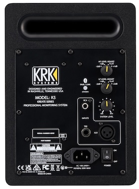The back panel of the KRK Kreate 5 monitors.
