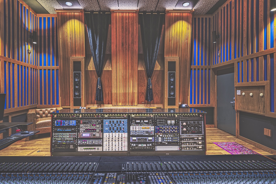 Studio B at Ardent, pictured from the SSL Duality Fuse console and showing off the extensive outboard collection in the producer’s desk. Photo: Chase Pierson.