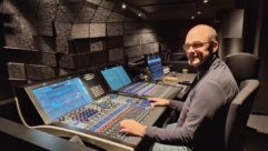 Sebastian Franke, Head of Sound, working at the Lawo mc²56 production mixing console at the Small Stage FOH position. Photo:: Staatstheater Darmstadt/Sebastian Franke