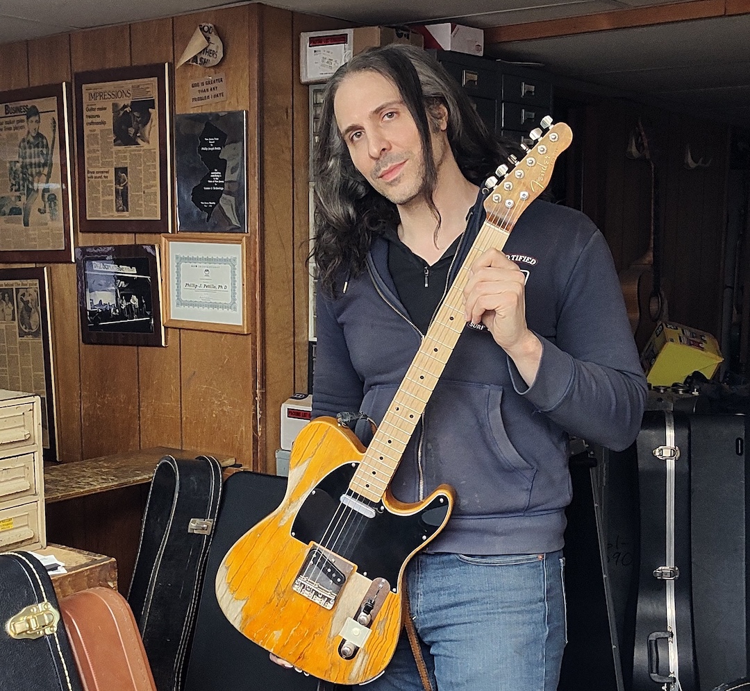 Master luthier Dave Petillo with the replica Fender Esquire he provided for the film.  His work was so impressive that it even fooled Springsteen, who, on set, thought it was the real thing. Photo: Courtesy of Dave Petillo.