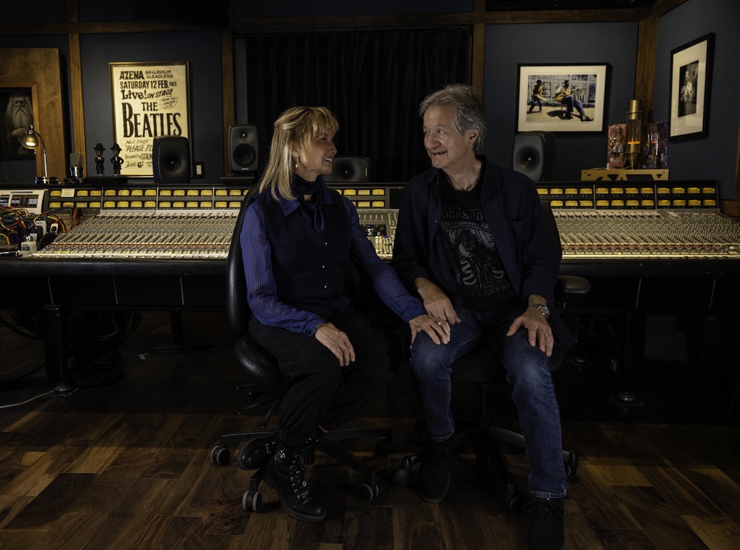 Bob Clearmountain and Betty Bennett at the custom, refurbished SSL 4056 console in Bob’s new MixThis! FTA studio, located in the couple’s new temporary home across the alley from Apogee headquarters. Photo: Mike Skillsky.