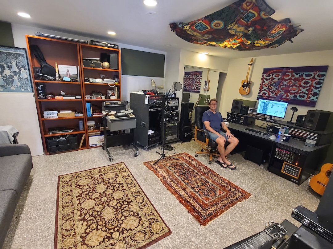 Engineer Rich Mouser, owner of Mouse House Studio, set up a new hybrid workflow in his temporary studio in San Gabriel, after losing everything in the Eaton Fire. Photo: Courtesy of Rich Mouser.