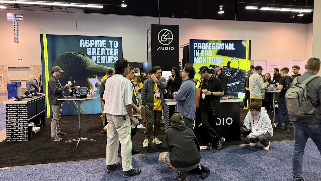 64 Audio's booth was busy throughout the show as attendees learned about the latest IEMs.