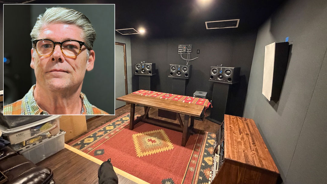 Film, television and music mixer Eric Fischer built a new “temporary” space in Arcadia after the fires, which destroyed his studio in the garage but miraculously spared his house. Photo: Courtesy of Eric Fischer.