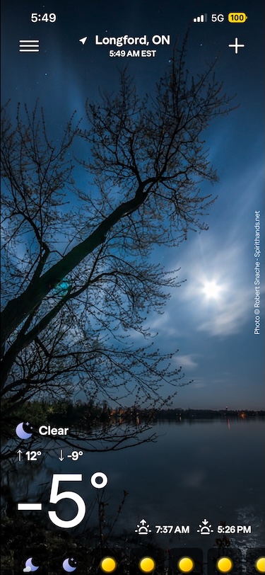 The author’s iPhone screen on the morning of Saturday, January 31, in Ontario.