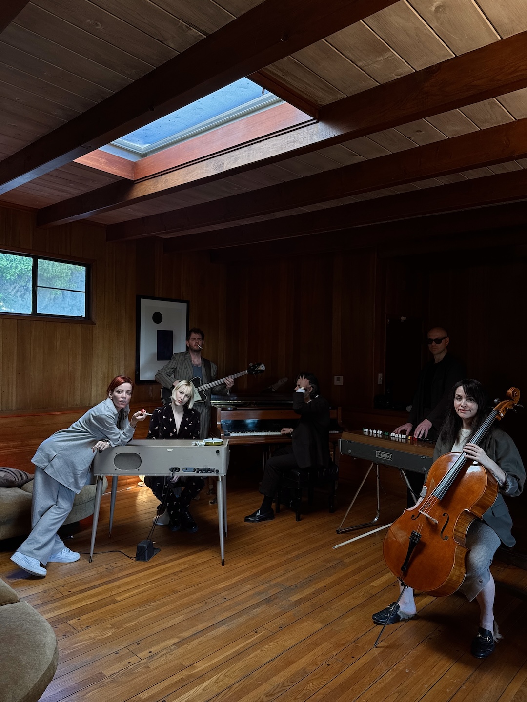 Some of the musical team that worked on West End Girl. From left: Lily Allen, Kito, Blue May, Leroy Clampitt, Leon Vynehall and Amy Langley. Photo: Courtesy of Blue May.