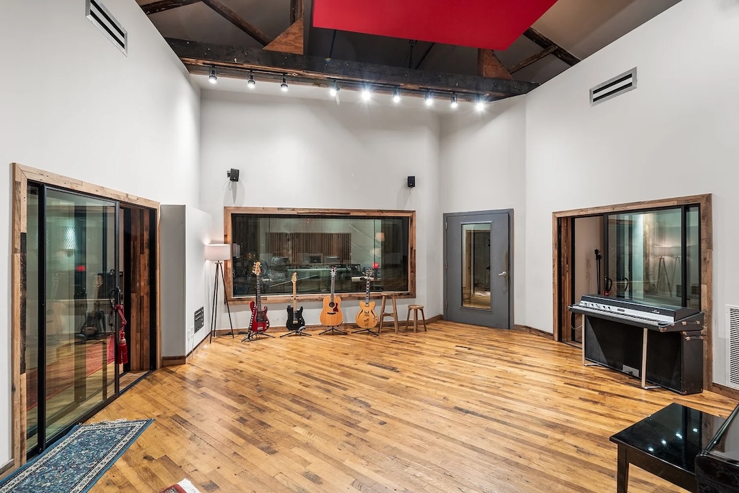 The 650-square-foot live room sports a 25-foot-high ceiling.