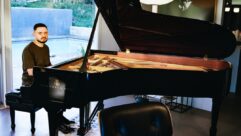 Chahayed at the 7-foot grand piano in the live room of his home-based studio. Photo: Pooneh Ghana.