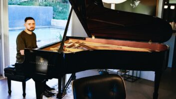 Chahayed at the 7-foot grand piano in the live room of his home-based studio. Photo: Pooneh Ghana.