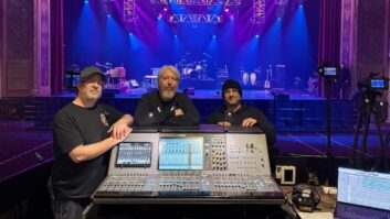 Keeping on top of the Capitol Theatre’s audio are (l-r): crew chief Eliot Bryon, A1/house engineer Mike Partridge, and monitor engineer Byron Berrocal. Photo: The Capitol Theatre.