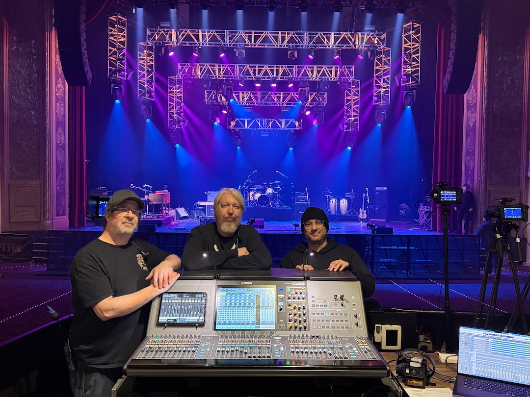 Keeping on top of the Capitol Theatre’s audio are (l-r): crew chief Eliot Bryon, A1/house engineer Mike Partridge, and monitor engineer Byron Berrocal. Photo: The Capitol Theatre.