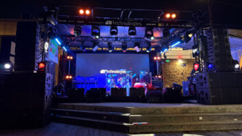 The British Music Embassy's open-air Outdoor Stage, festooned with a dBTechnologies VIO L1608-based P.A.