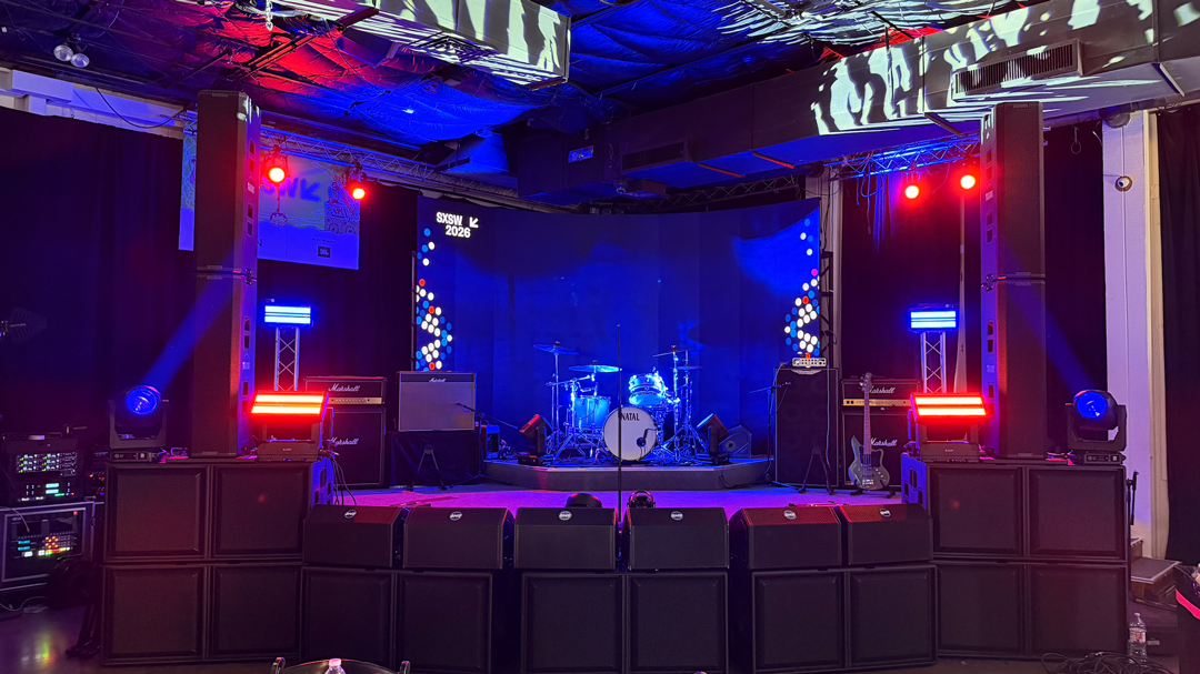 The indoor Alt Stage featured a dBTechnologies' system that included four Ingenia IG5TR tops ground-stacked.