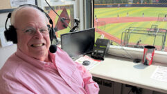 Bill “Bubba” Bussey, assistant athletic director and director of broadcasting, in the booth at Jax State.