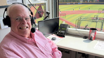 Bill “Bubba” Bussey, assistant athletic director and director of broadcasting, in the booth at Jax State.