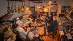 David Kalmusky, a multi-talented musician, songwriter, producer, engineer and owner of the one-of-a-kind recording playpen Addiction Sound, sits at his Trident TSM console with engineer/producer Richard Chycki as they catch up with a few friends. Photo: Future/Kevin Craig