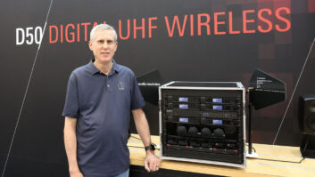 Mark Donovan, Audio-Technica U.S. director of commercial applications with the D50 System at InfoComm 2026.