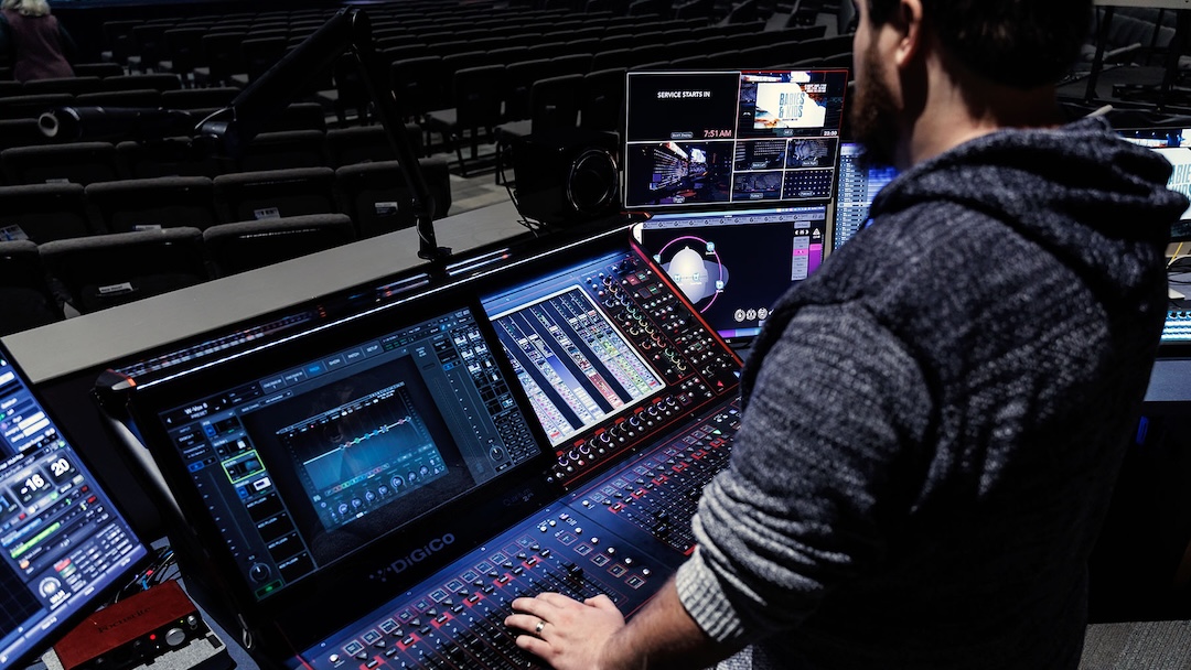 One of Good Shepherd’s audio engineers at the church’s DiGiCo Quantum225 front-of-house console.