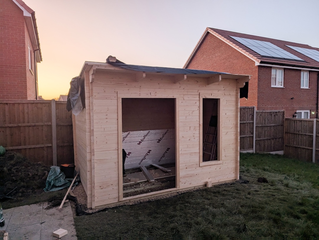 The mix room's construction underway.
