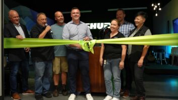 Shure associates stand alongside Rock Nashville and Soundcheck Partners while opening expanded Nashville office (l-r): Kevin Smith, Ryan Smith, Robert Bull (ECCHO Live / Clair Global / Rock Nashville), Sean Bowman, Kindal Jumper (Soundcheck), Jason Waufle, Jenn Liang-Chaboud