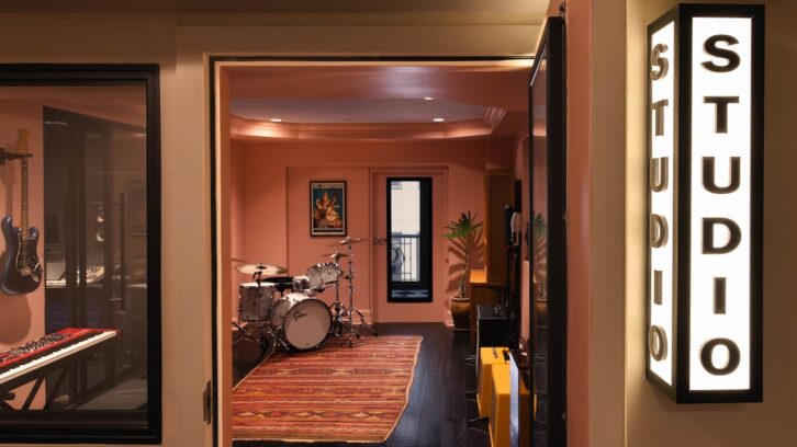 The live room offers pro instruments and acoustical treatments, but visitors also have the option of recording in Room 414. Photo: Brittany Sudwischer.