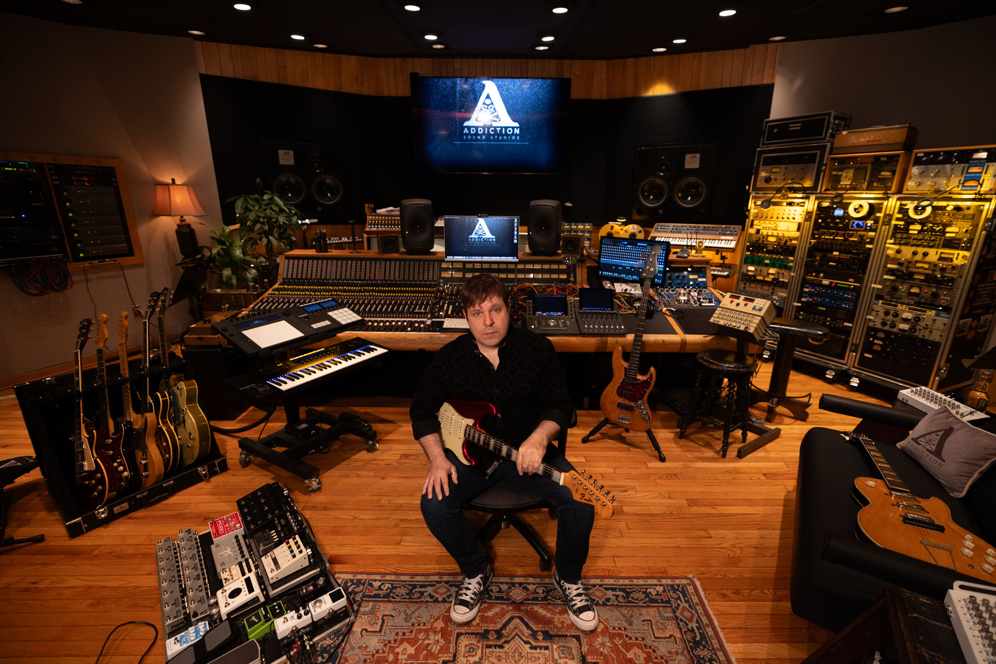 David Kalmusky’s Addiction Sound Studio, relocated to the former Masterfonics building at the top of Nashville’s Music Row, has been set up to accommodate his multiple titles— producer, engineer, artist, songwriter—all at the same time, with all instruments and gear instantly available. Photo: Daniel Shippey.