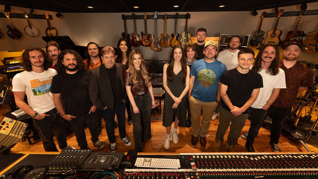 A reunion of engineers and creatives who started their careers with Kalmusky at Addiction Sound Studio and are now leading the next generation. From left: Cam Solon, engineer; Connor Theriot, engineer; Greg Sanchez, Addiction Tech; Alberto Sewald, engineer; David Kalmusky; Madison Cain, former studio partner; Carly McKillip-Savard, vocal production and engineer; Amy Peters, vocal production and engineer; Sofie Pederson, editor and engineer; J.D Halstead, assistant engineer; Ethan Barrett, head engineer; Ari Phillips, house Engineer; Roland Gnadt, assistant; David Shivers, head engineer; Bobby Louden, engineer. Photo: Brittany Rogers