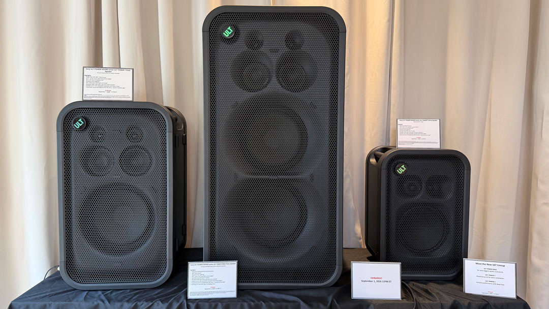 (L-R): Sony ULT Tower 7, ULT Tower Max and ULT Tower 5 Speakers. Photo: Future.