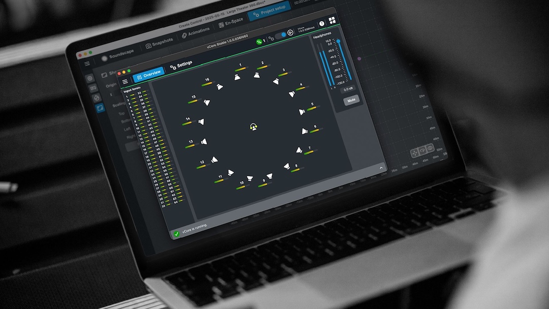 Integrated within d&b audiotechnik’s Create.Control v1.4, vCore allows users to work in Soundscape without a physical processing engine.