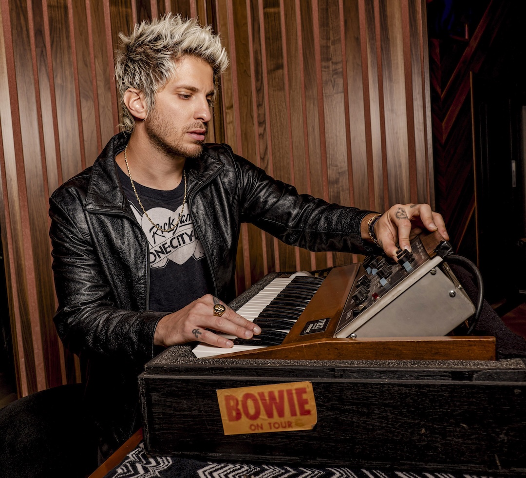 Vintage vibes in Watt’s studio come courtesy of David Bowie’s personal Moog MiniMoog Model D analog synth. Photo: Mathieu Bitton.