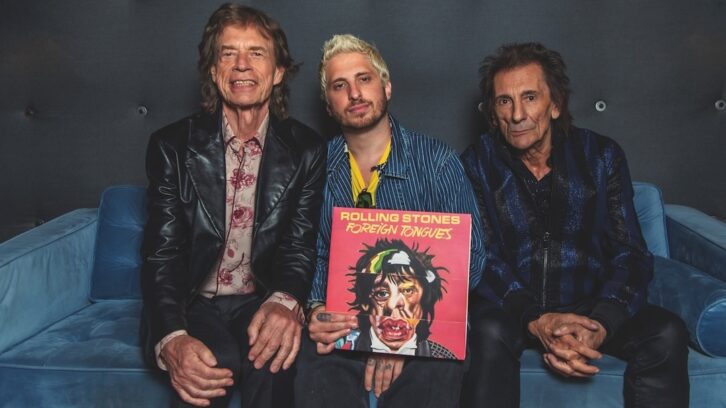 The Rolling Stones’ recent Foreign Tongues album marks the second time the band has worked with Watt, seen here with Mick Jagger and Ron Wood. Photo: Courtesy of Andrew Watt.