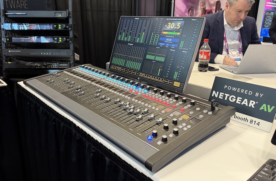 Wheatstone highlighted its TekTon 32, fitting dynamics, IFB and bus matrices, automixing, AES67/SMPTE 2110 compatibility and IP audio networking in a 39”-wide console.