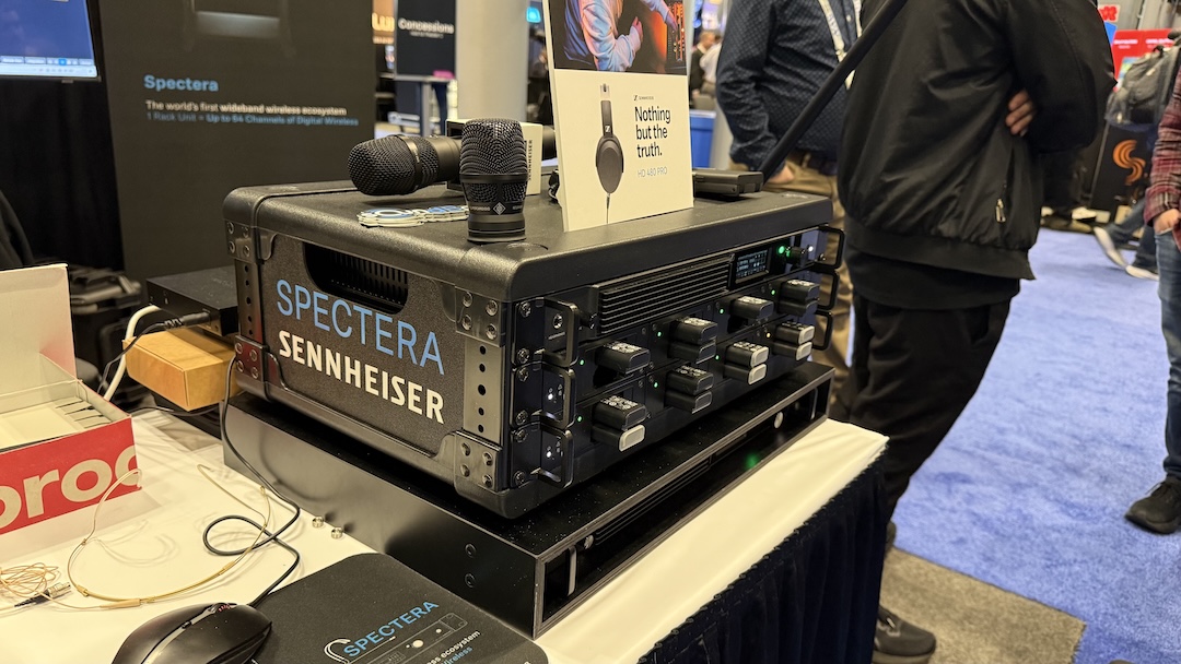 Sennheiser’s Spectera wideband, bidirectional digital wireless ecosystem was a consistent draw to the company’s booth.