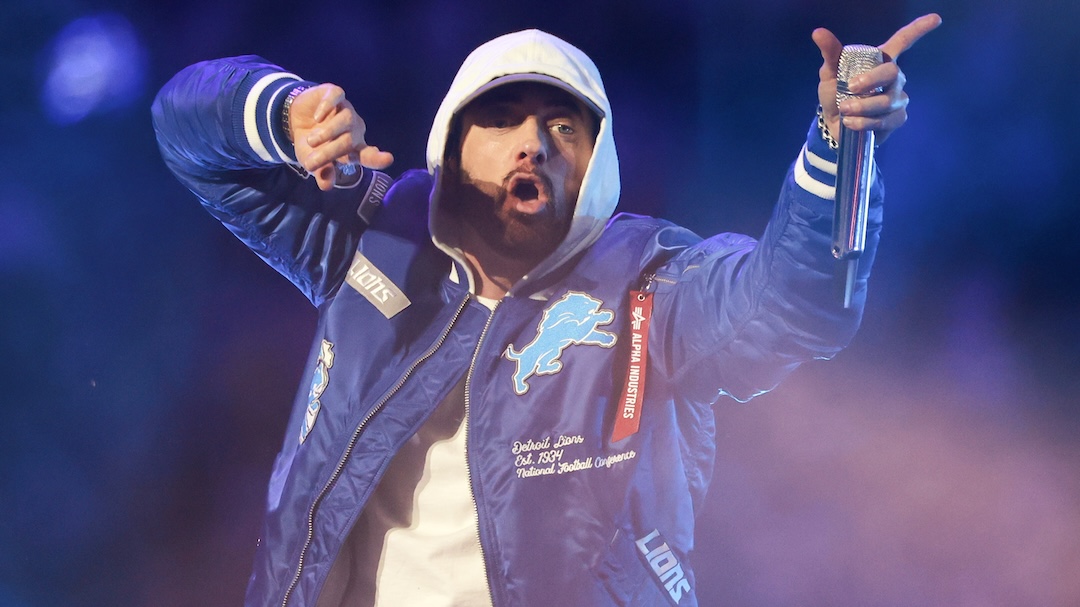 Joseph Strange pleaded guilty to selling unreleased tracks by the rapper Eminem, seen here in November 2025. Photo by Amy Lemus/NurPhoto via Getty Images