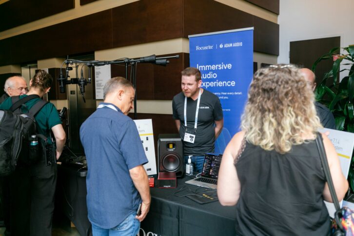 The Focusrite-ADAM Audio tabletop area was packed all day long. Photo by Dajuana Jones/smug mug.