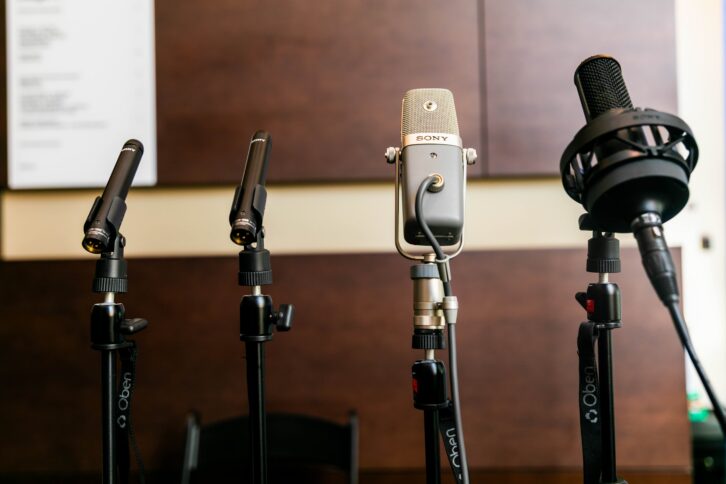 Also on the Sony tabletop: a range of new microphones. Photo by Dajuana Jones/smug mug.