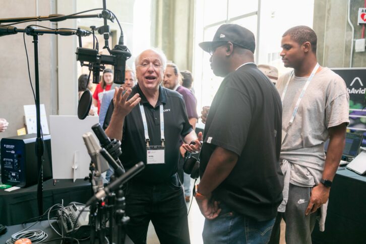 Andy Munitz, Sr. Pro Audio Product Manager at Sony, shows off the company's range of pro audio gear at Mix Sound for Film & TV.