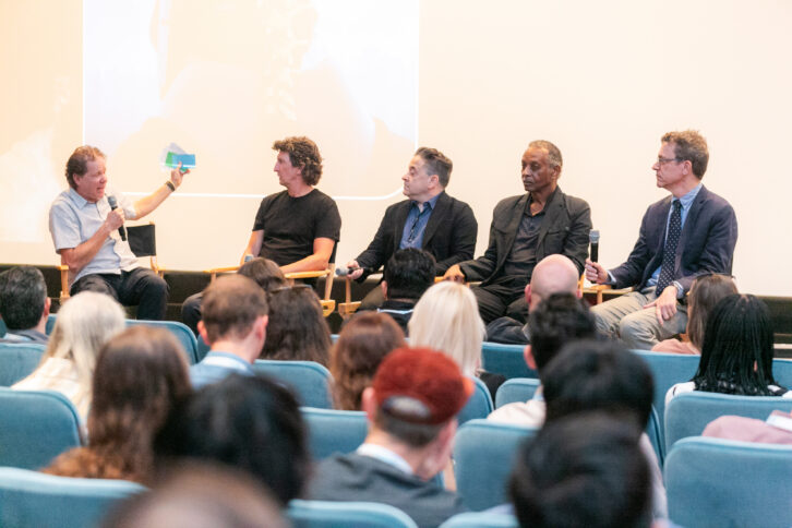 Avid opened the day with a panel titled The Epic Sound of The Odyssey: From Discovery to Final Mix, featuring, from left: Moderator Jeff Komar, Avid; supervising sound editor Craig Henighan; re-recording mixer Gary A. Rizzo; production sound mixer Willie Burton; and supervising dialog and ADR editor David Butler. Photo by Dajuana Jones/smug mug.
