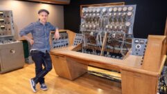 Tom Camuso, director of audio engineering at the Les Paul Recording Studio, showing off the internal electronics of The Monster. Photo: Steve Harvey.